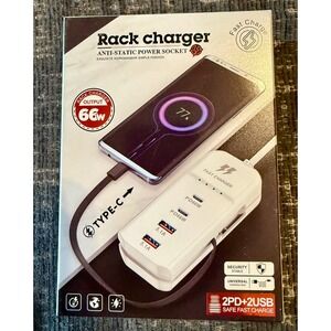 Rack Charger Power Socket OS NEW 4-Port 66W PD USB-C Fast Charge White